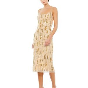 Mac Duggal 10770 Women's Gold Sequin Midi Dress Formal Size 2​